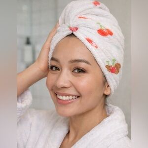 New / The Creme Shop Microfiber Hair Towel with Cherry Design